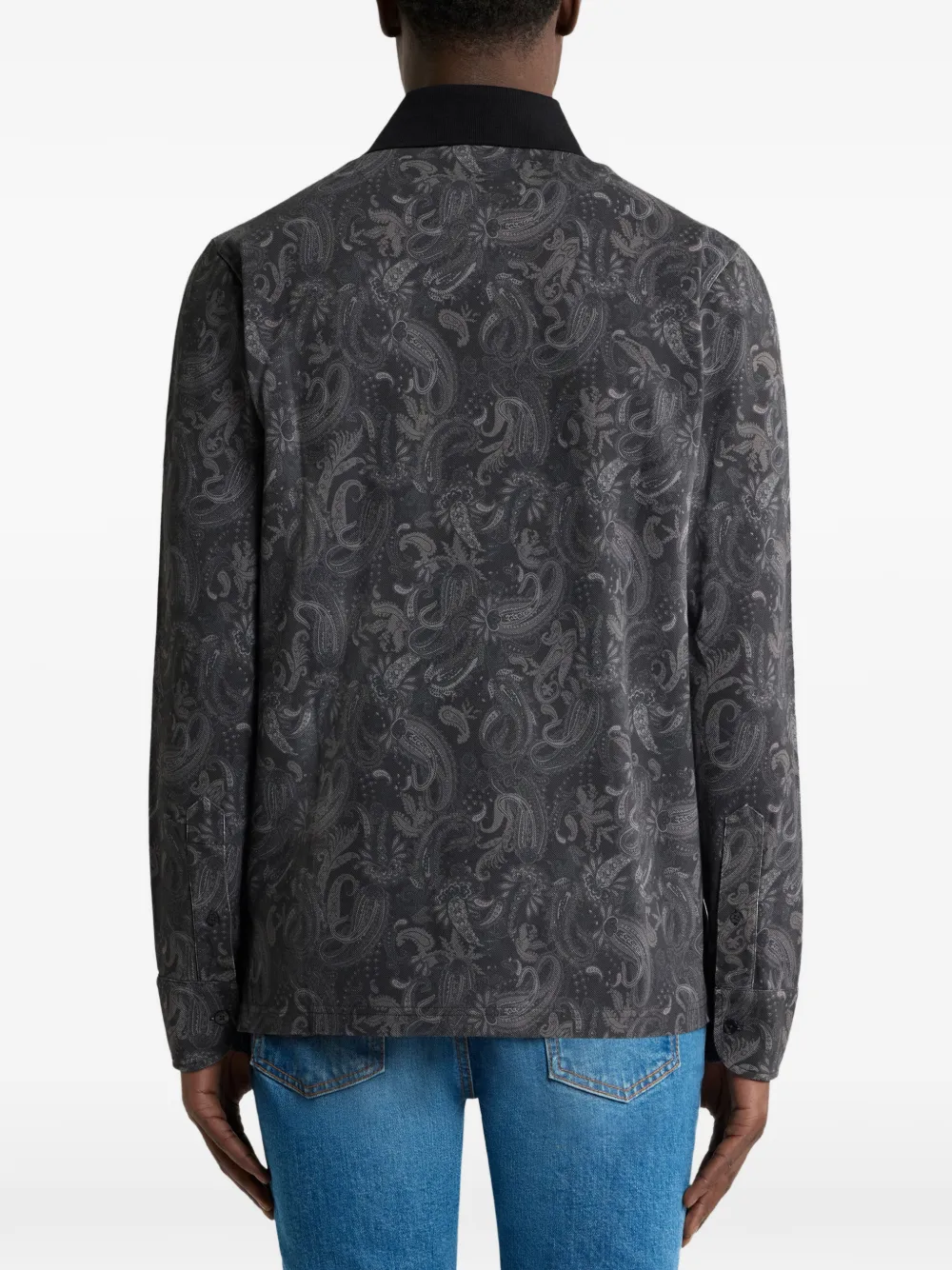 ETRO Poloshirt met lange mouwen en paisley-print Zwart