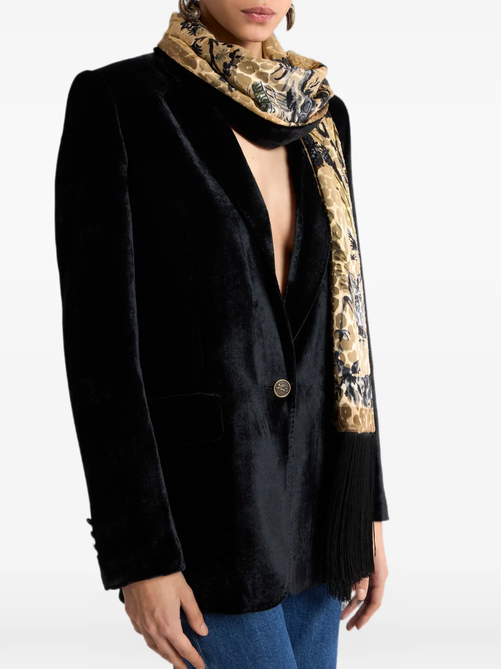ETRO Fluwelen sjaal van zijdeblend met luipaard-patroon Beige