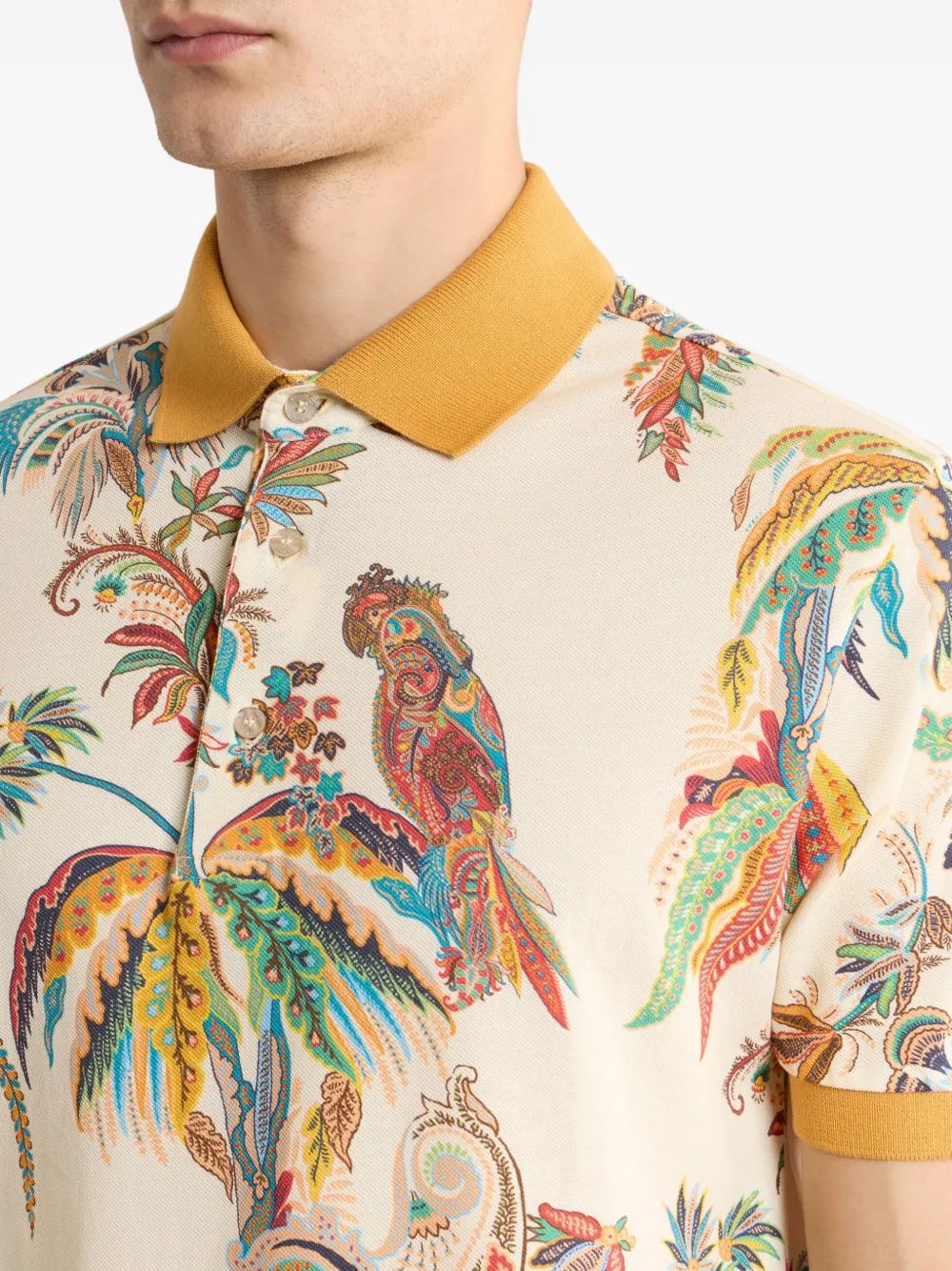 ETRO Poloshirt met palmboomprint en papegaai Geel