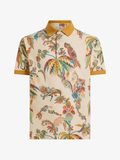 ETRO parrot and palm-tree motif polo shirt