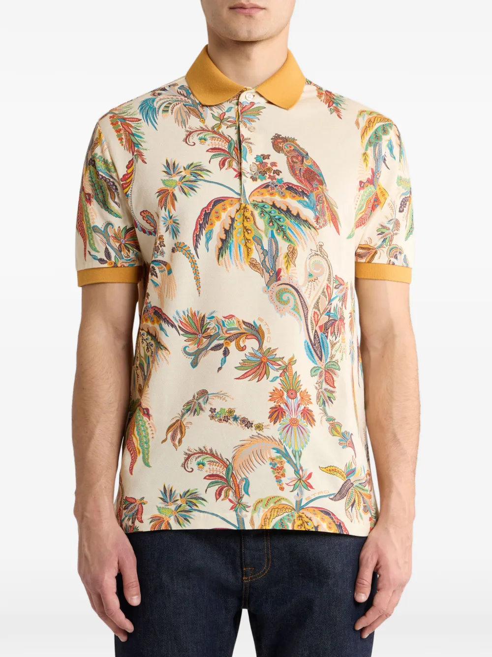 ETRO Poloshirt met palmboomprint en papegaai Geel