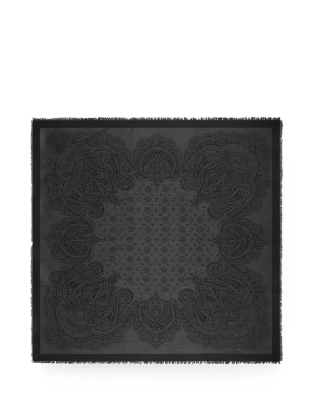 ETRO silk and wool jacquard shawl with tie motif and Paisleys - Grigio