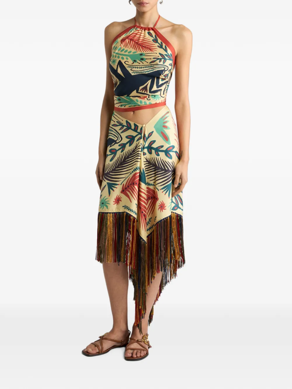 ETRO x Tabby Booth zijden tuniek met franje en print Beige