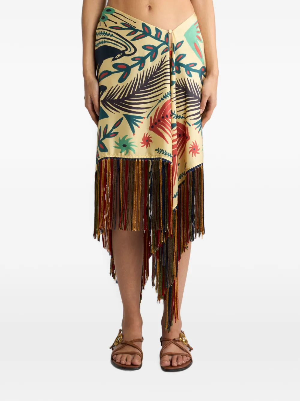 ETRO x Tabby Booth zijden tuniek met franje en print Beige