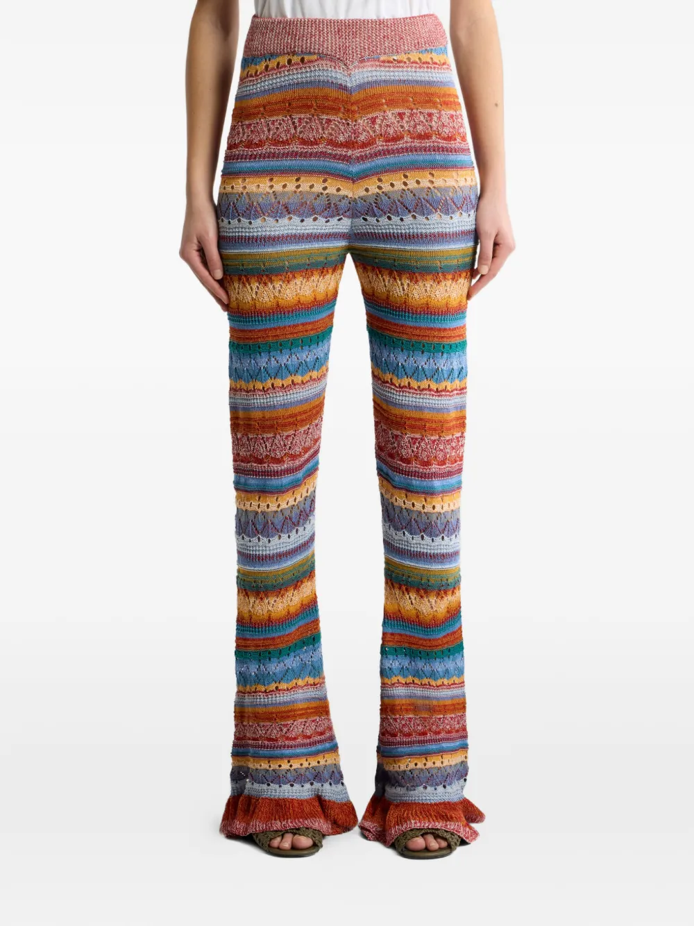 ETRO Gestreepte katoenen flared broek Rood