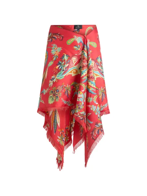 ETRO paisley-print fringed silk skirt