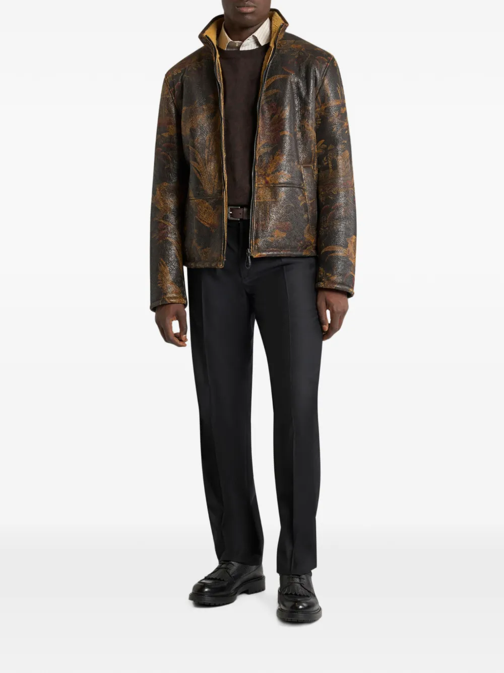 ETRO Jack met lammy voering en dieren-print Bruin