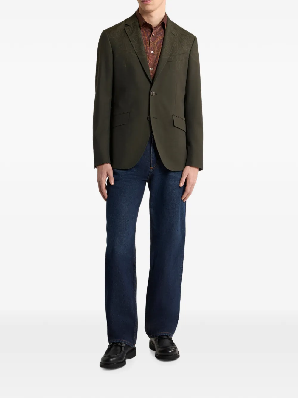 ETRO Wollen jack met enkele rij knopen en print Groen