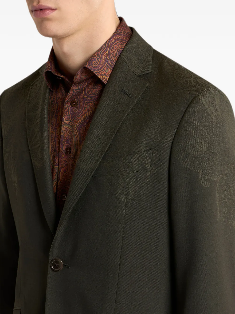 ETRO Wollen jack met enkele rij knopen en print Groen