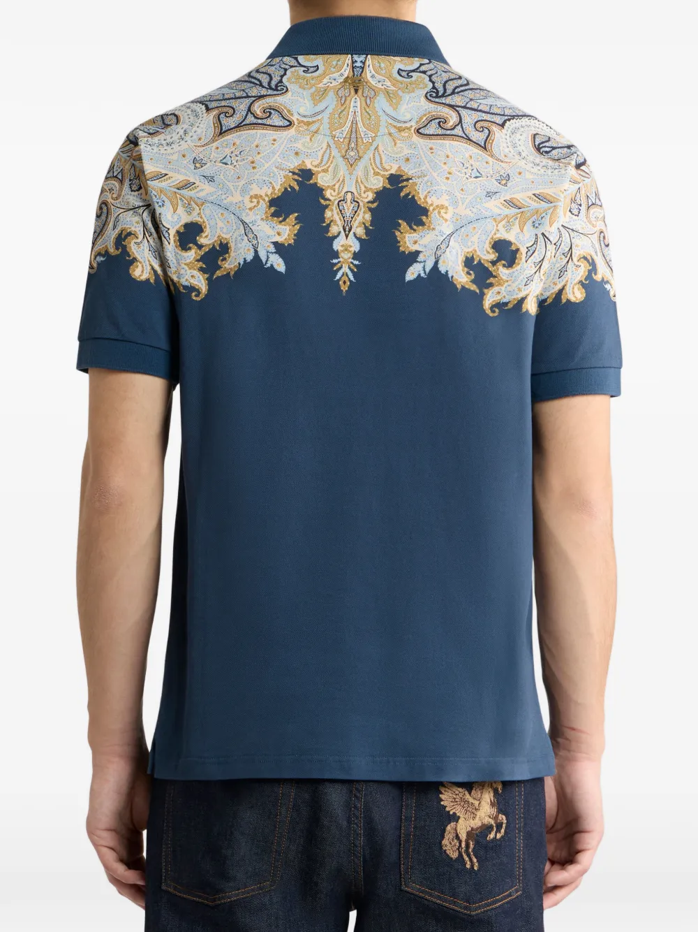 ETRO Katoenen piqué poloshirt met print Blauw