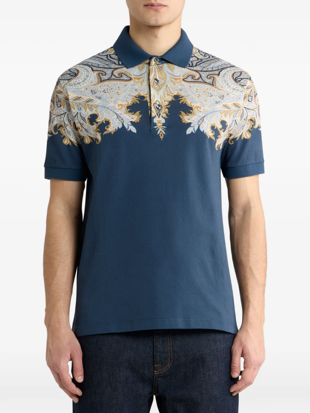 ETRO Katoenen piqué poloshirt met print Blauw