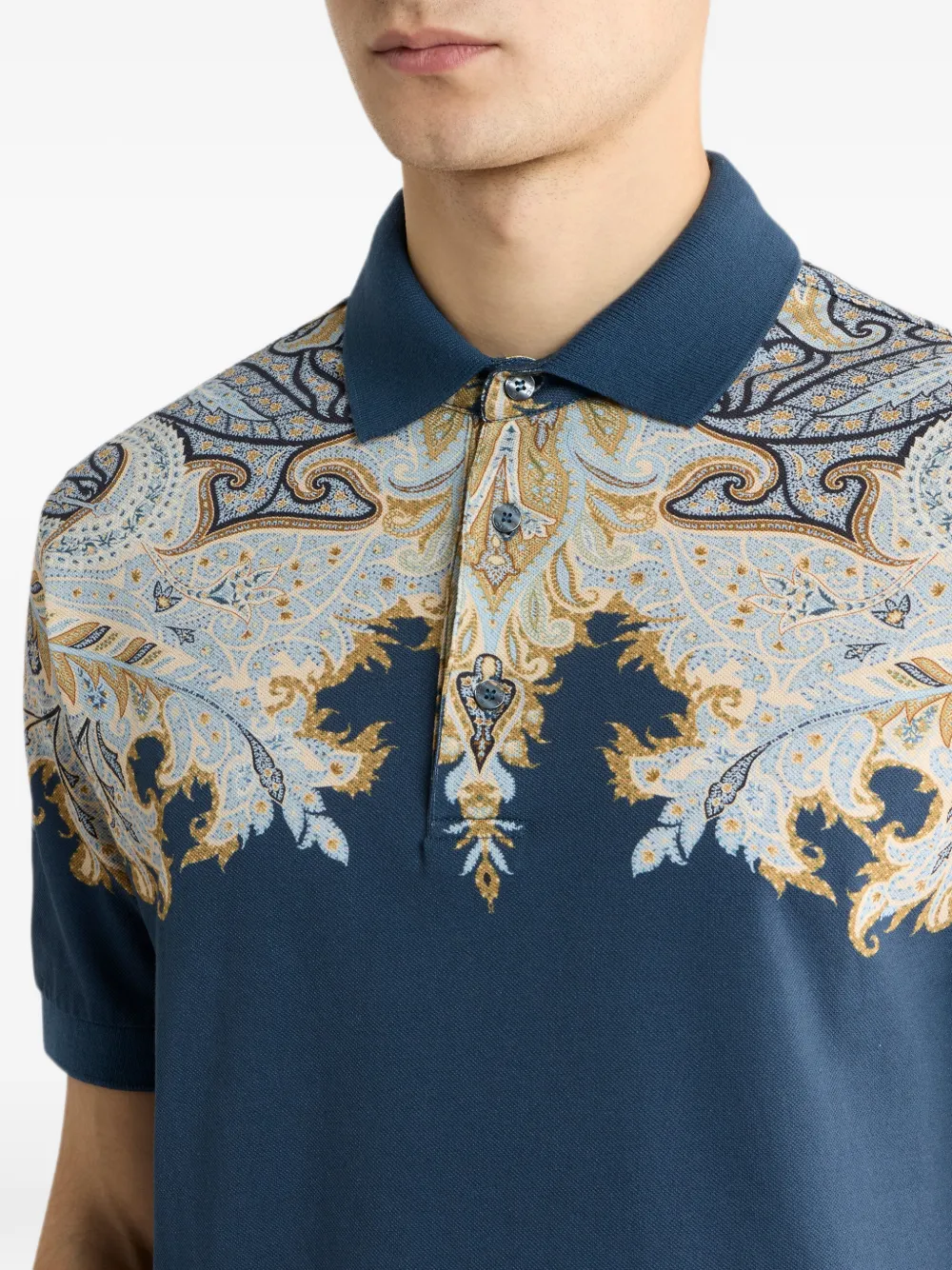 ETRO Katoenen piqué poloshirt met print Blauw
