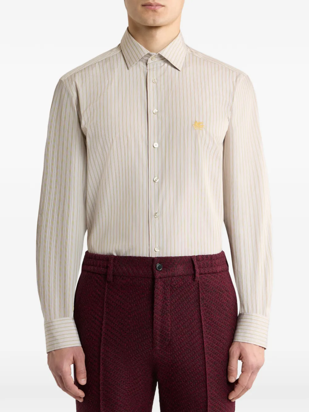 ETRO Gestreepte overhemd met geborduurd logo Beige
