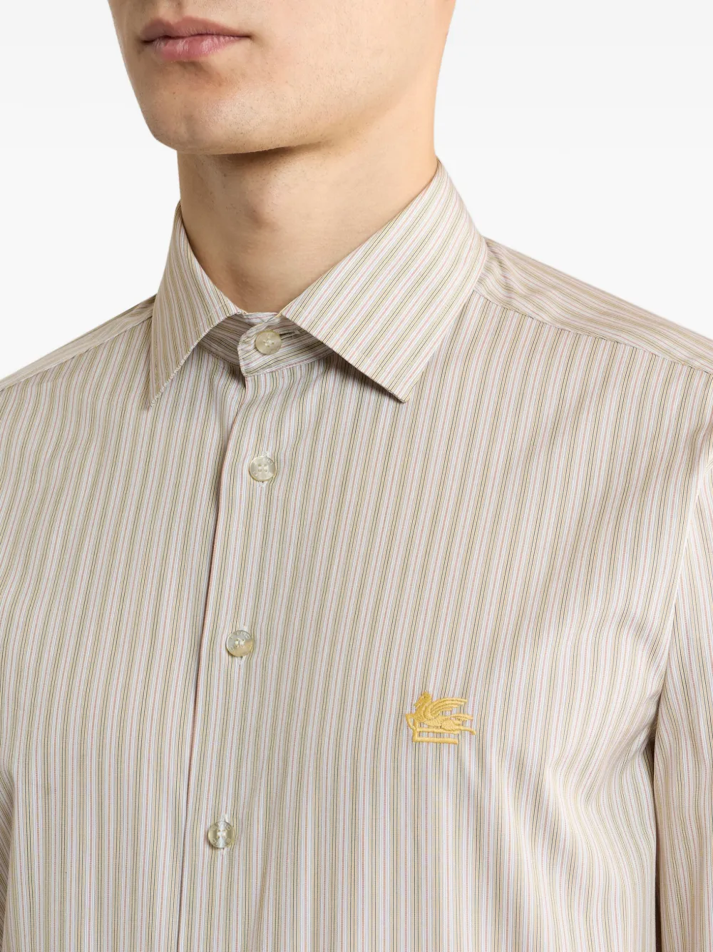 ETRO Gestreepte overhemd met geborduurd logo Beige