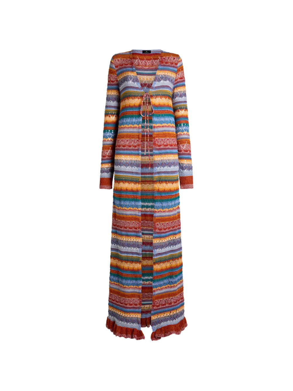 ETRO openwork striped cotton long cardigan - Rosso