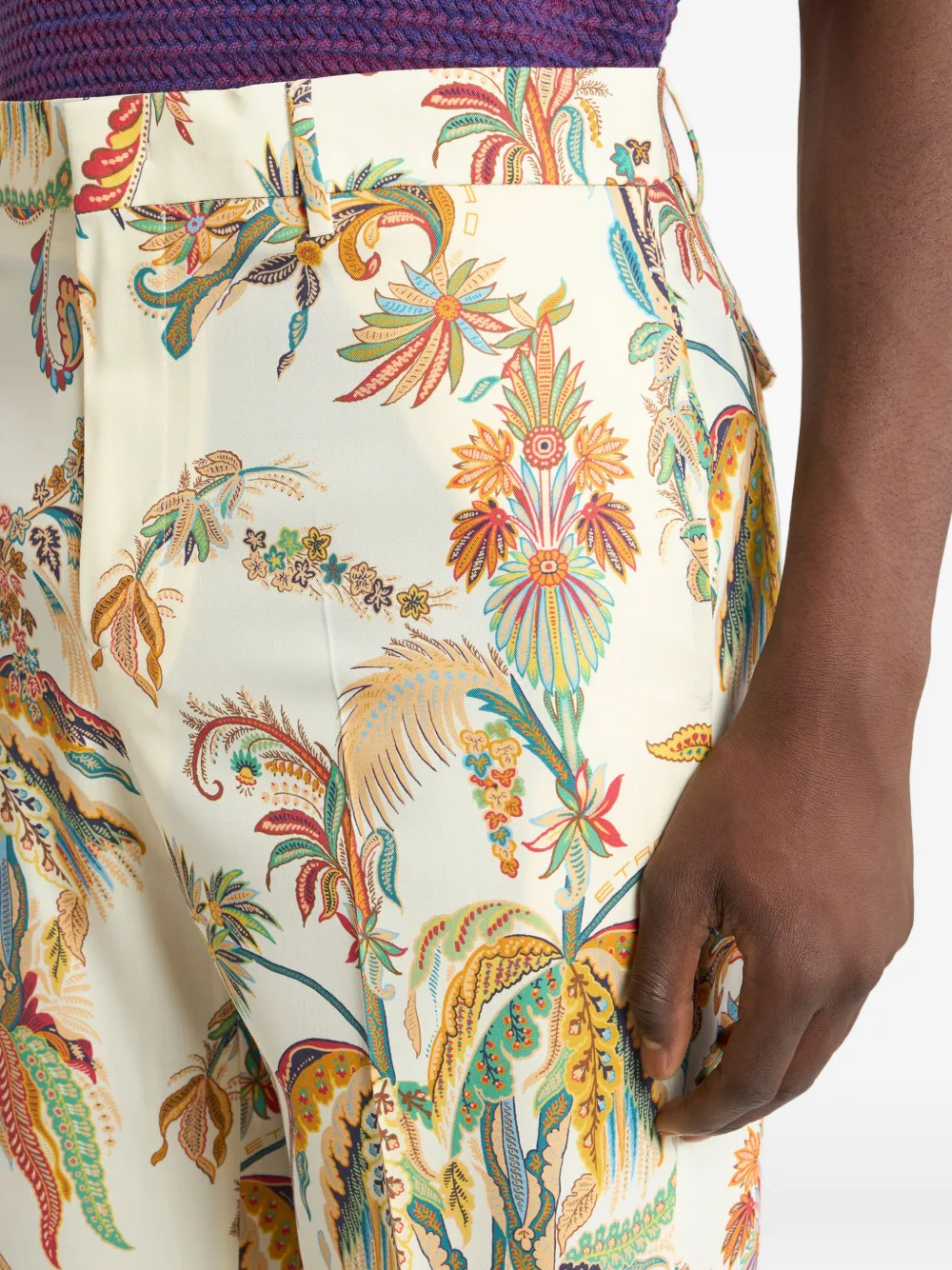 ETRO Broek van wol-gabardine met bloemenprint Beige