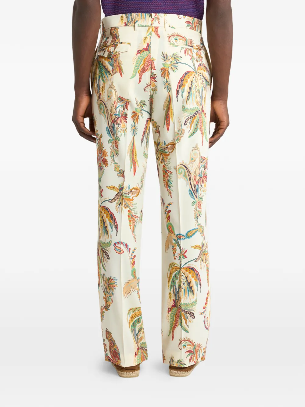 ETRO Broek van wol-gabardine met bloemenprint Beige