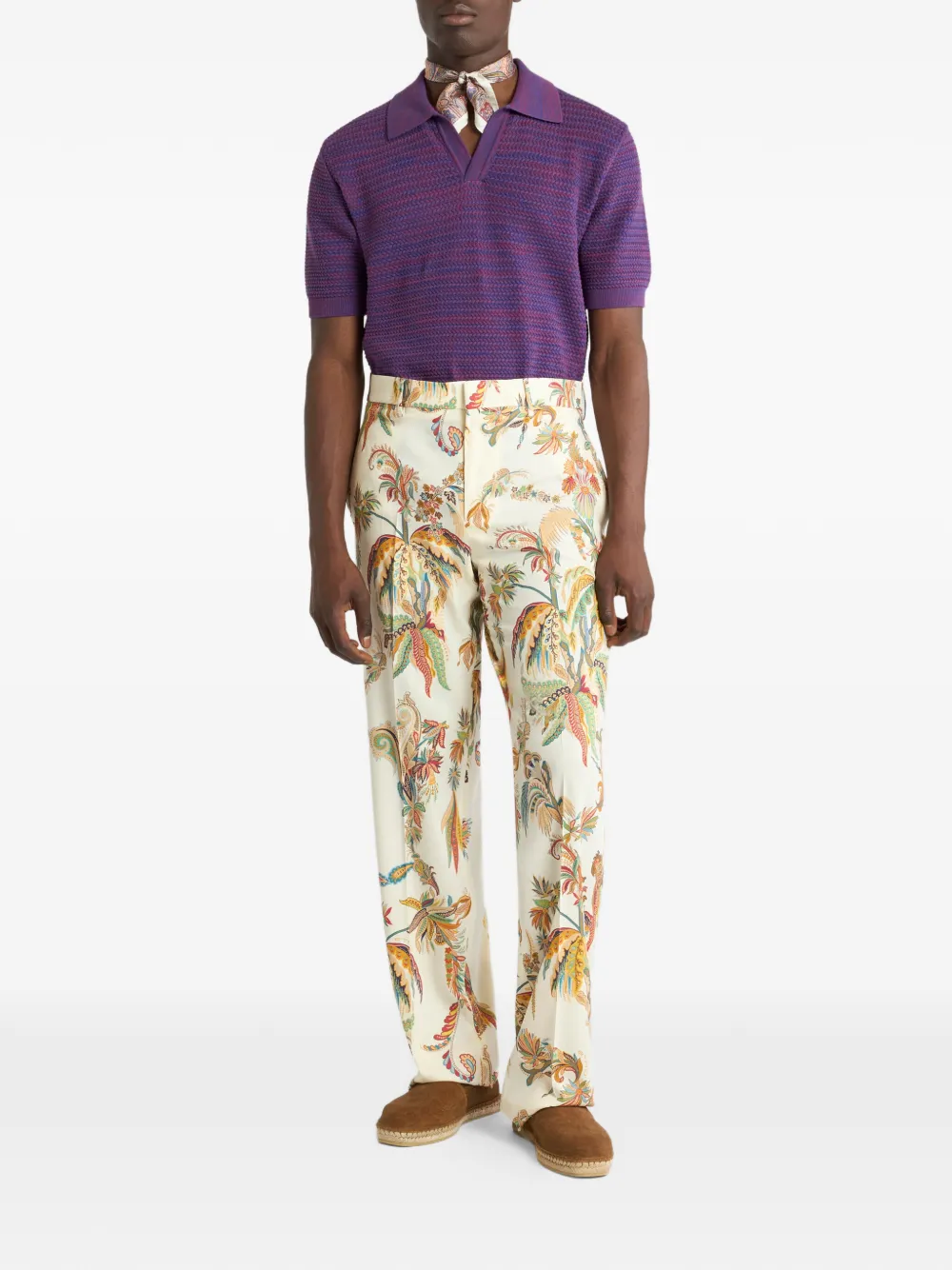 ETRO Broek van wol-gabardine met bloemenprint Beige