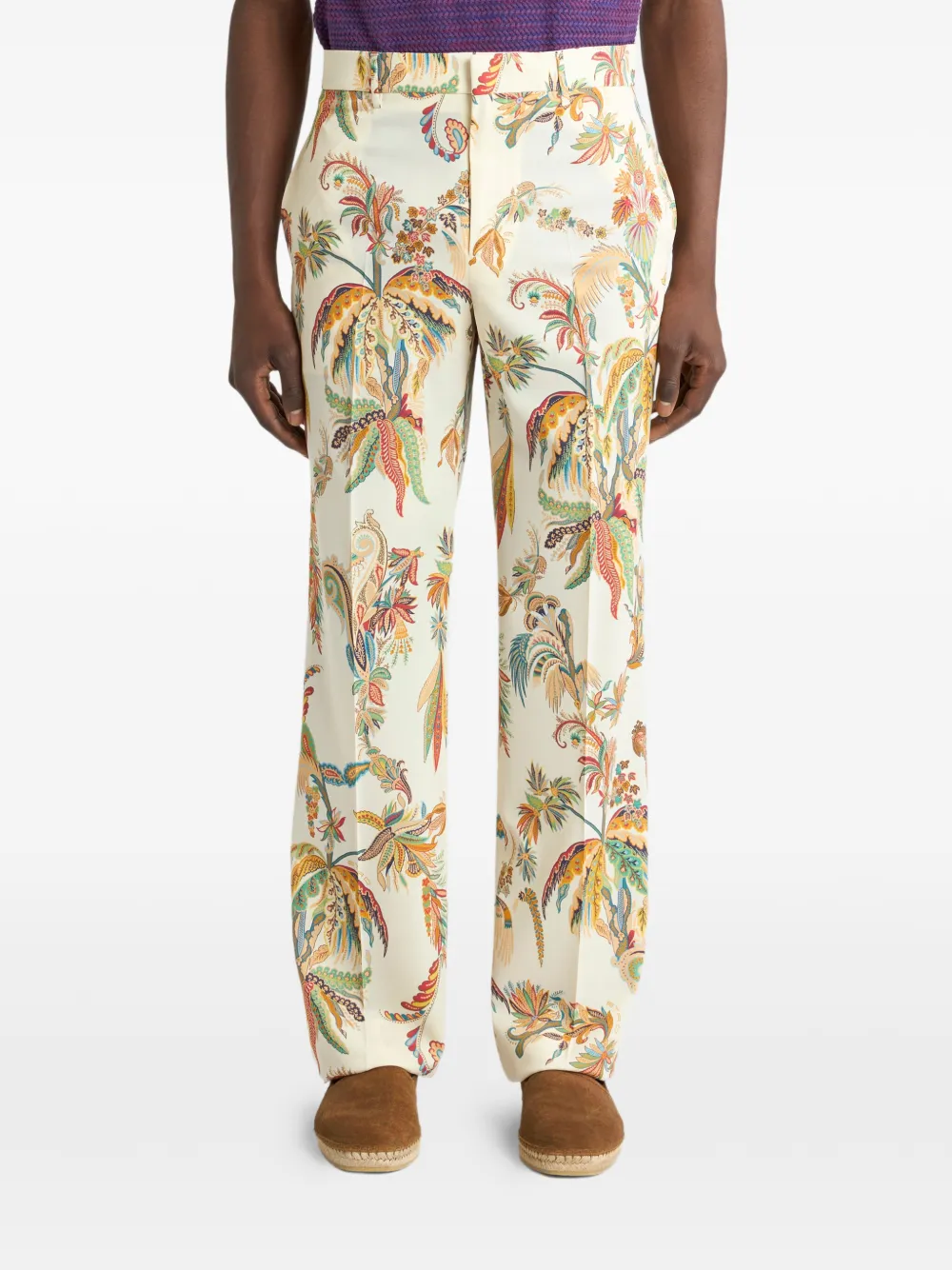 ETRO Broek van wol-gabardine met bloemenprint Beige