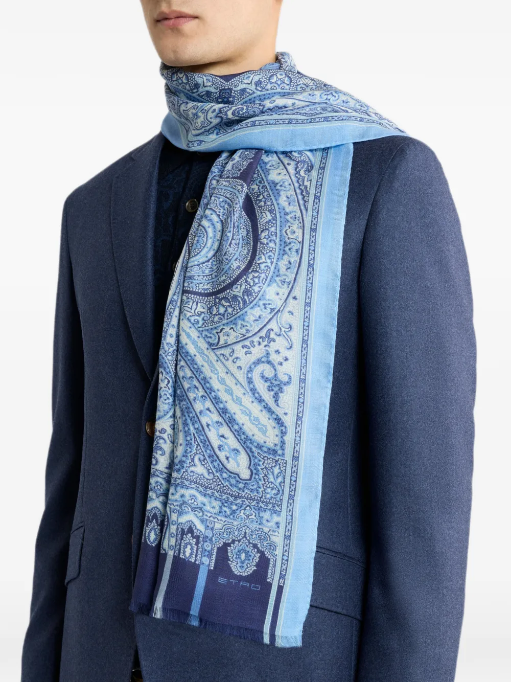 ETRO Kasjmier sjaal met chevron-streep en paisley-patroon Blauw