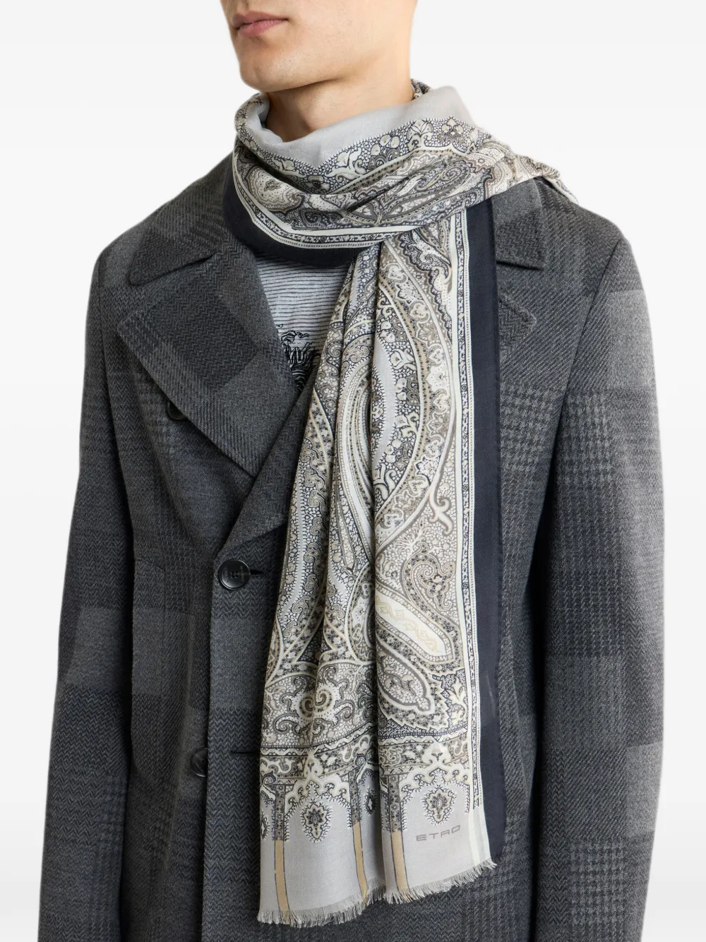 ETRO Sjaal met paisley-print en chevron-streep Grijs
