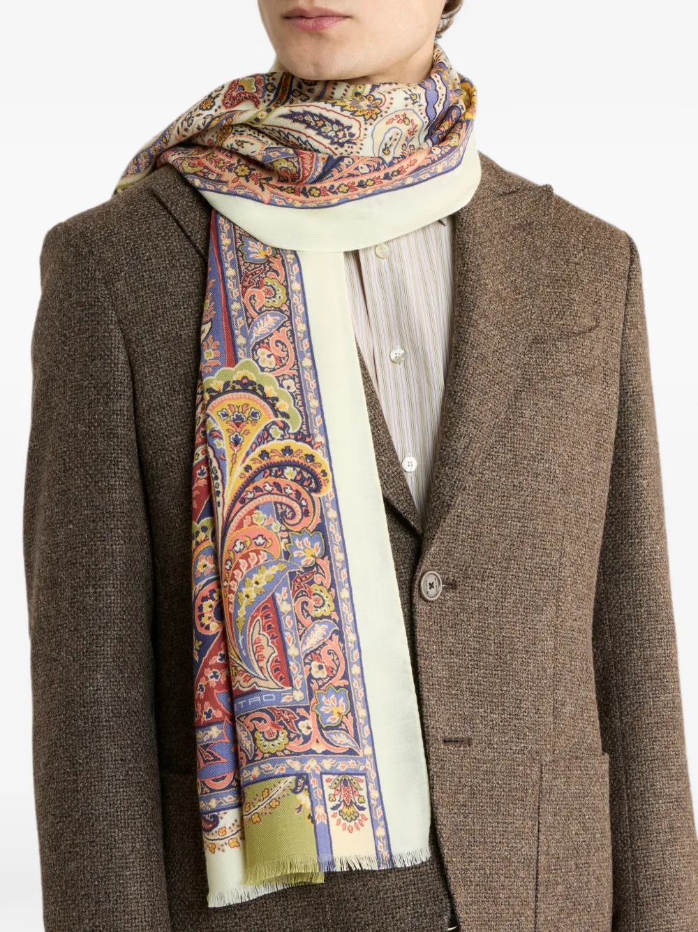 ETRO Kasjmier en zijden sjaal met paisley-print Beige
