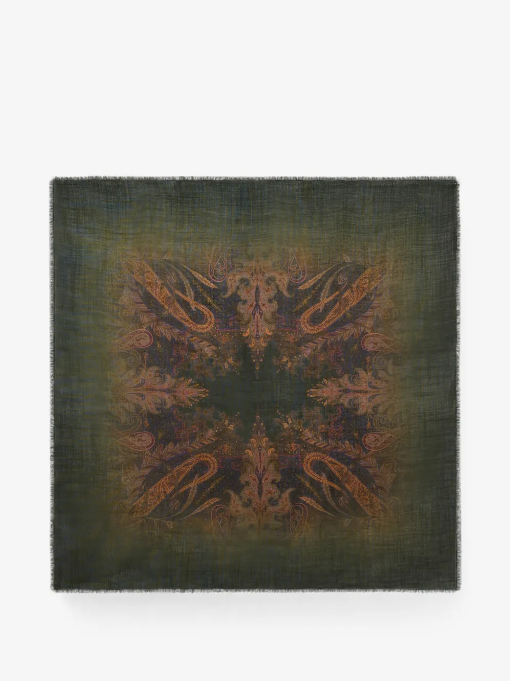 ETRO wool and silk scarf with faded floral Paisley motif | Green | Image 1