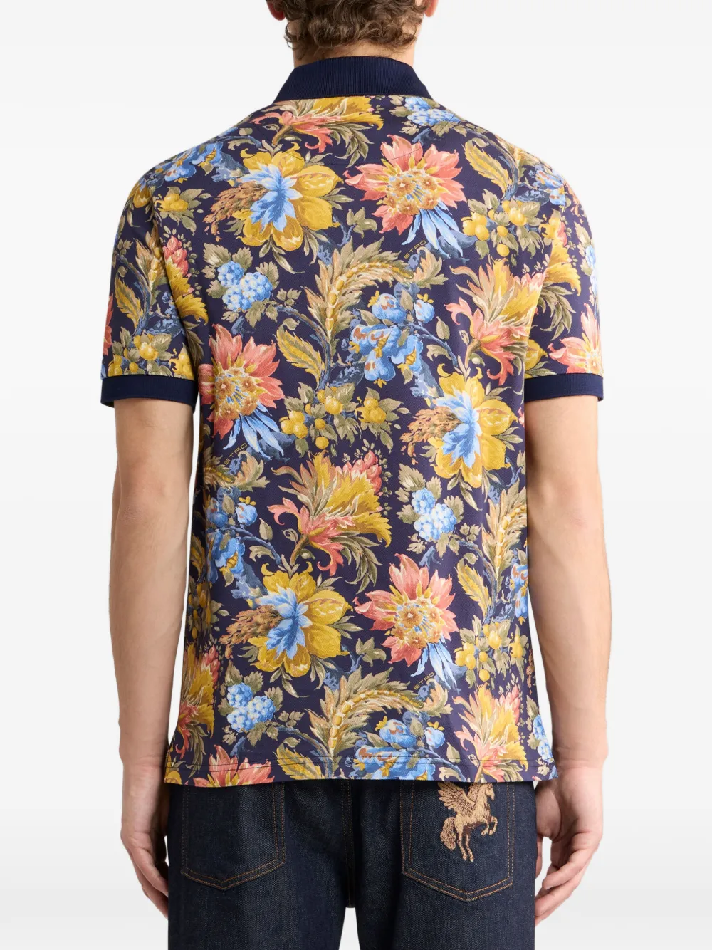 ETRO Katoenen-piqué poloshirt met effen kleurdetails en bloemenpatroon Blauw