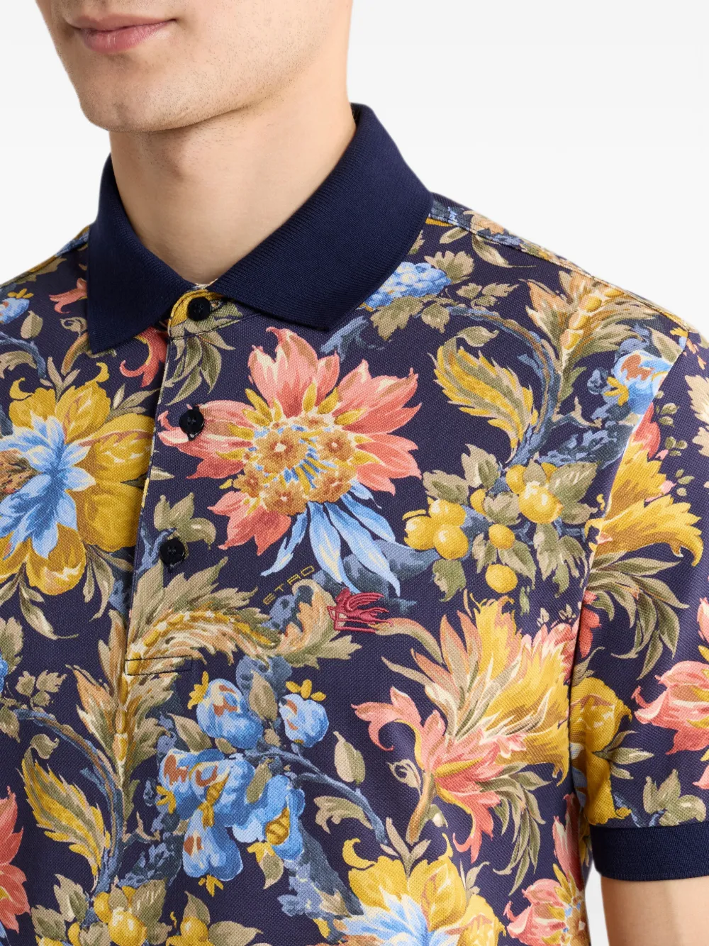 ETRO Katoenen-piqué poloshirt met effen kleurdetails en bloemenpatroon Blauw