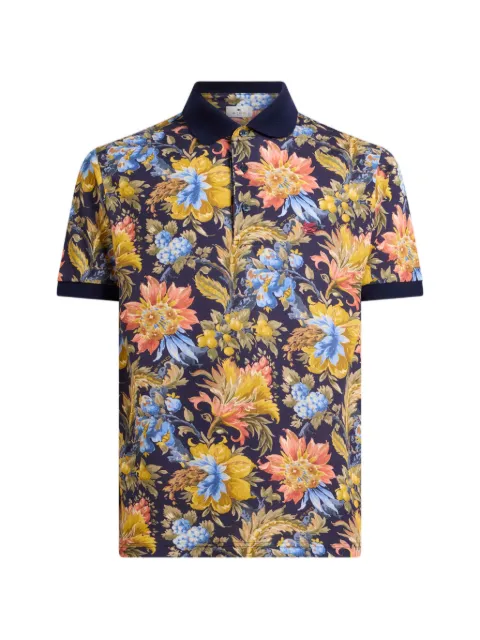 ETRO cotton-pique polo shirt with plain-colour details and floral-motif