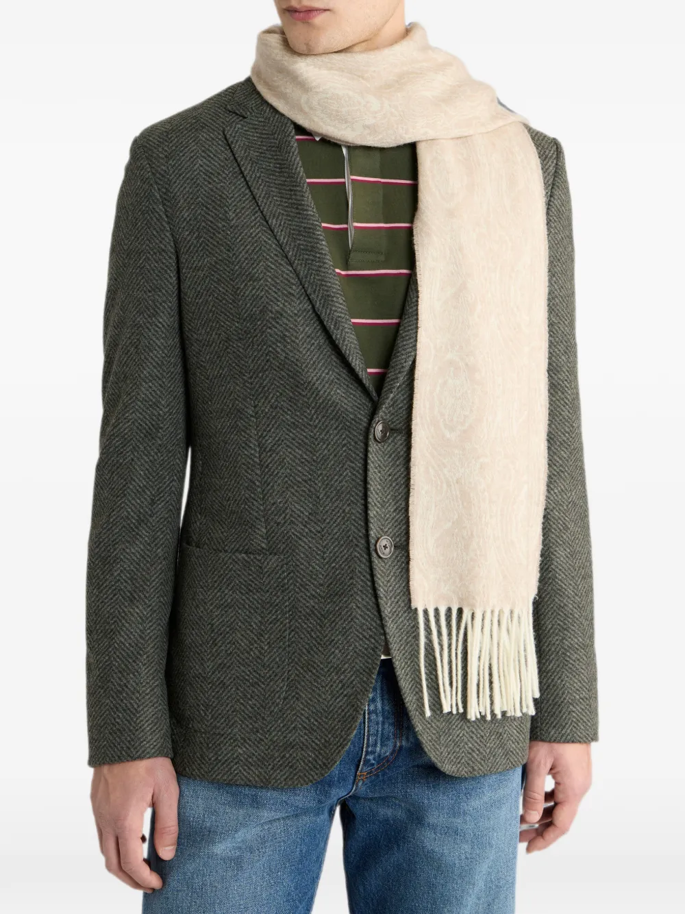 ETRO Sjaal van wol en kasjmier-jacquard met Arnica-patroon Beige