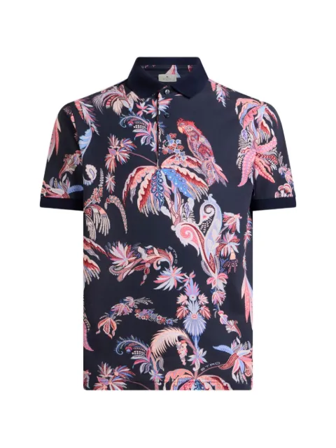 ETRO parrot-print palm-tree-print polo shirt