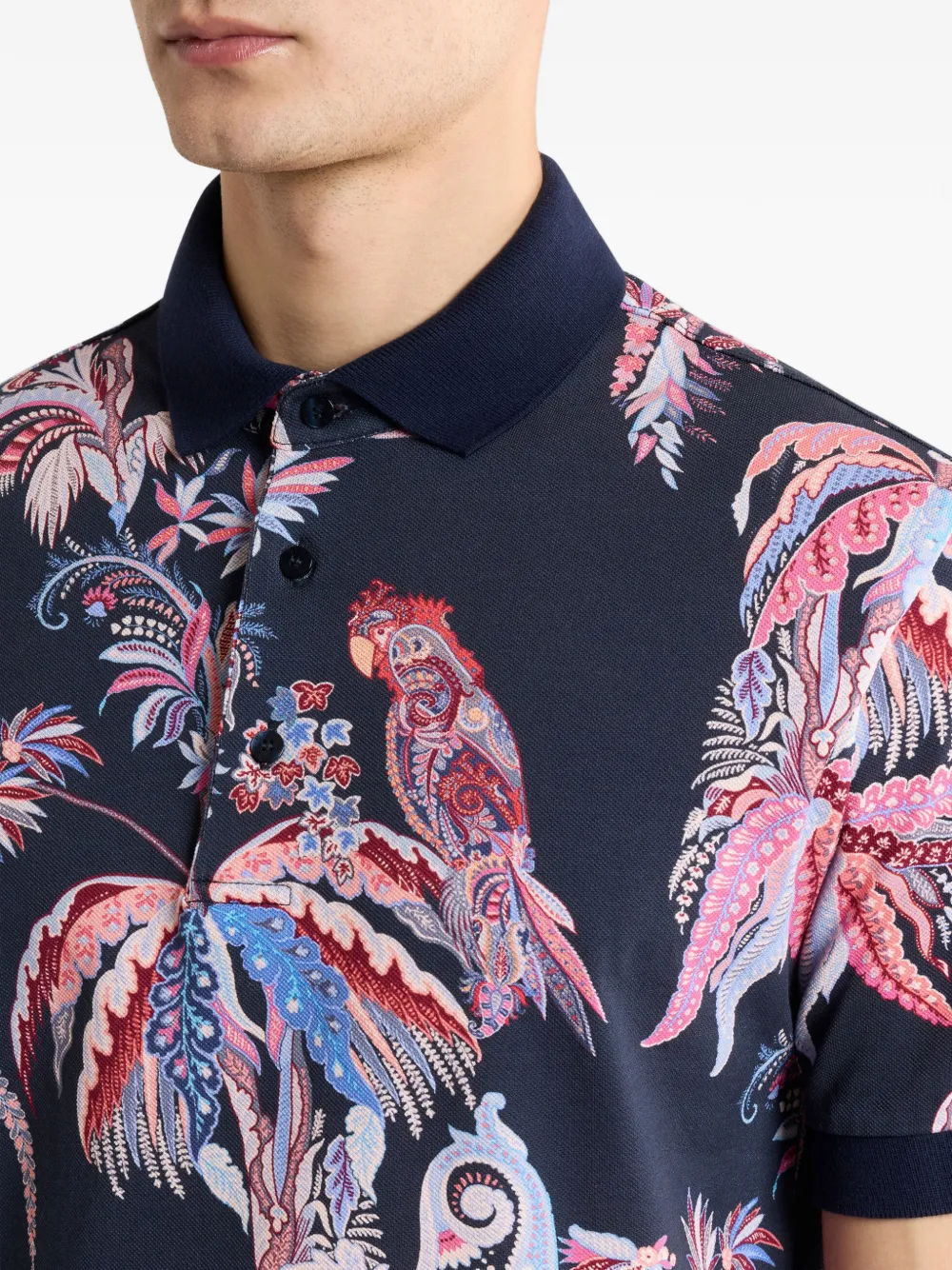 ETRO Poloshirt met palmboomprint en papegaaienprint Blauw