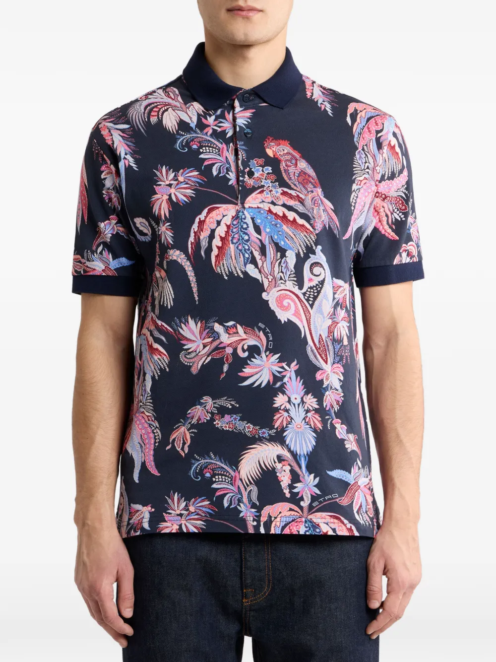 ETRO Poloshirt met palmboomprint en papegaaienprint Blauw