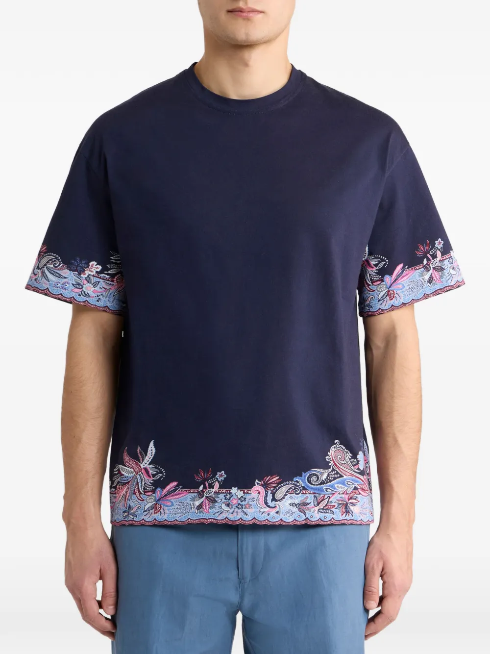 ETRO Jersey katoenen T-shirt met paisley-print Blauw