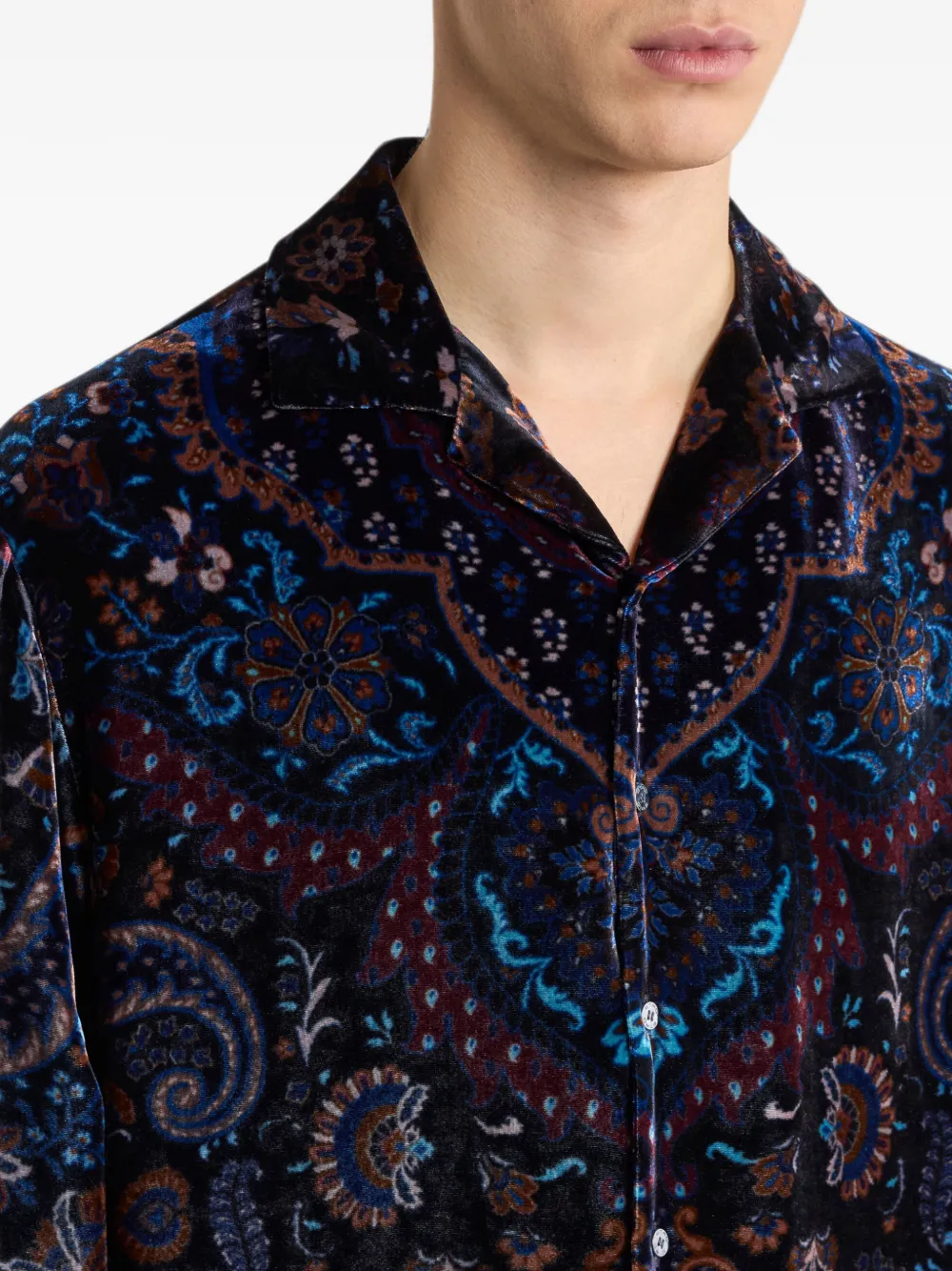 ETRO Zijden fluwelen overhemd met bloemen-print Blauw