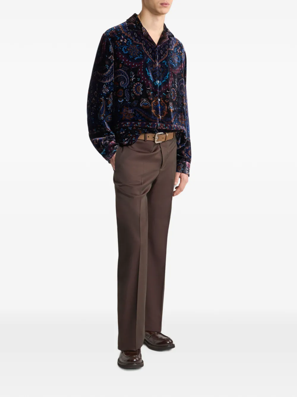ETRO Zijden fluwelen overhemd met bloemen-print Blauw
