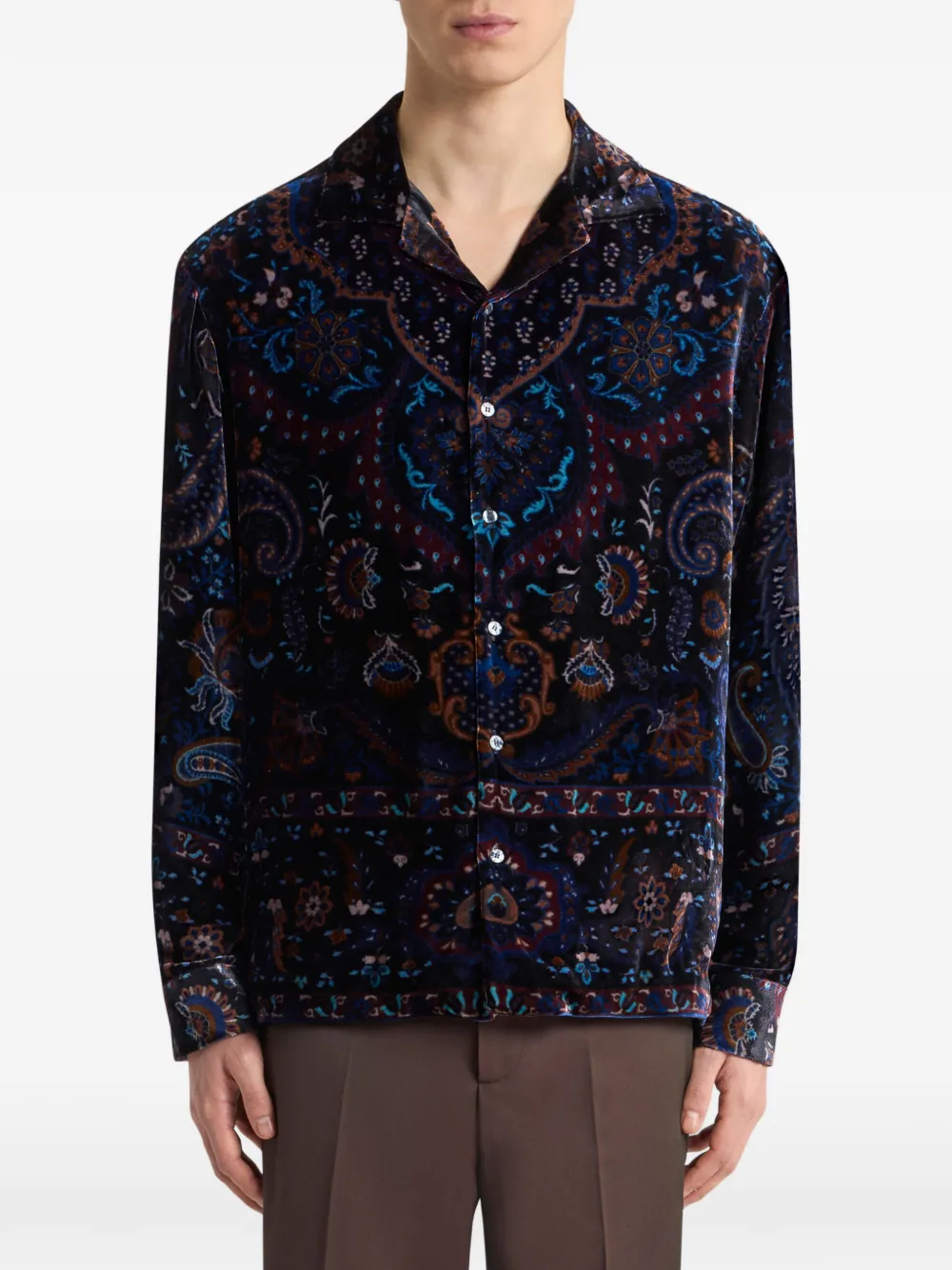 ETRO Zijden fluwelen overhemd met bloemen-print Blauw