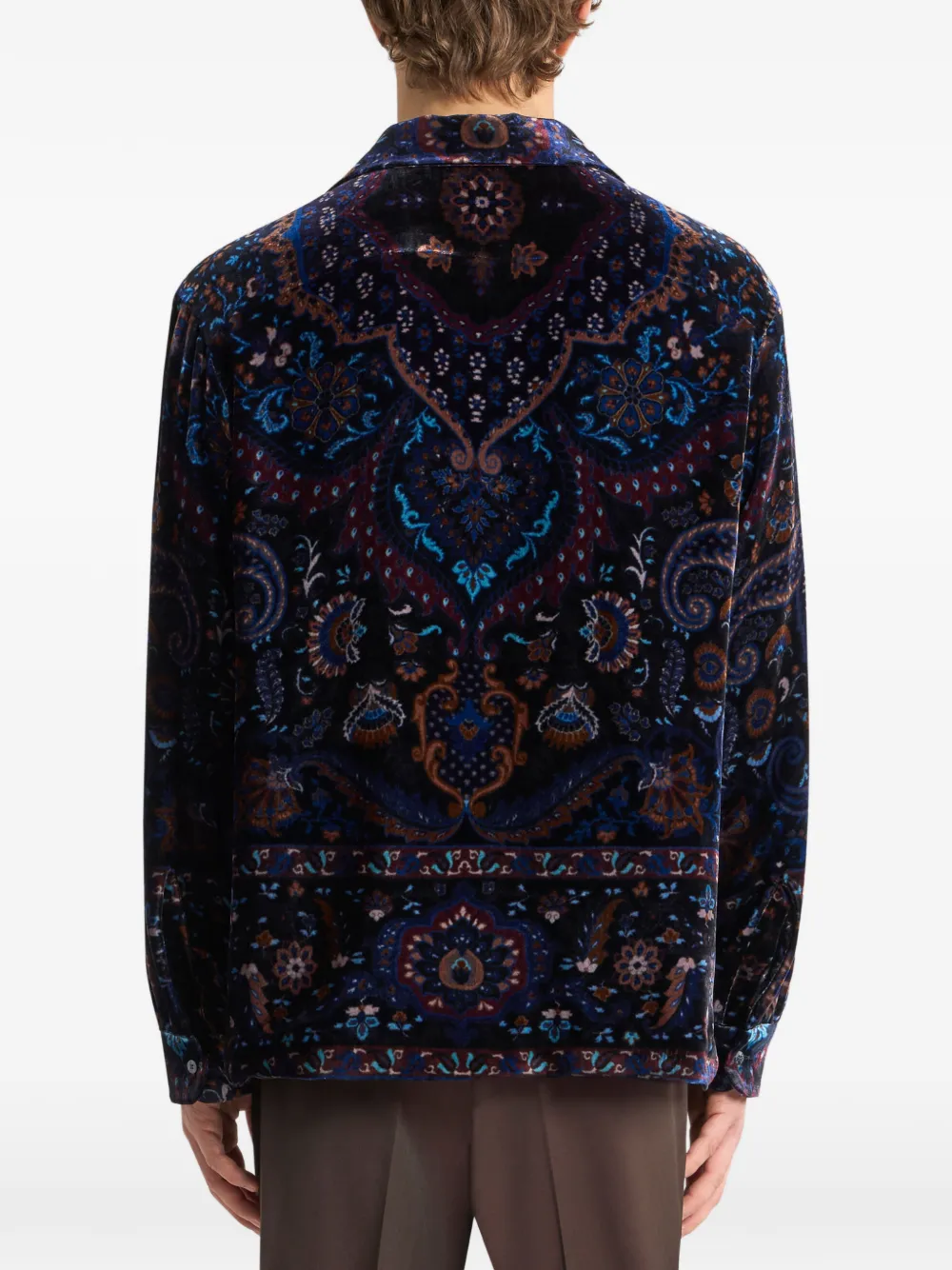 ETRO Zijden fluwelen overhemd met bloemen-print Blauw