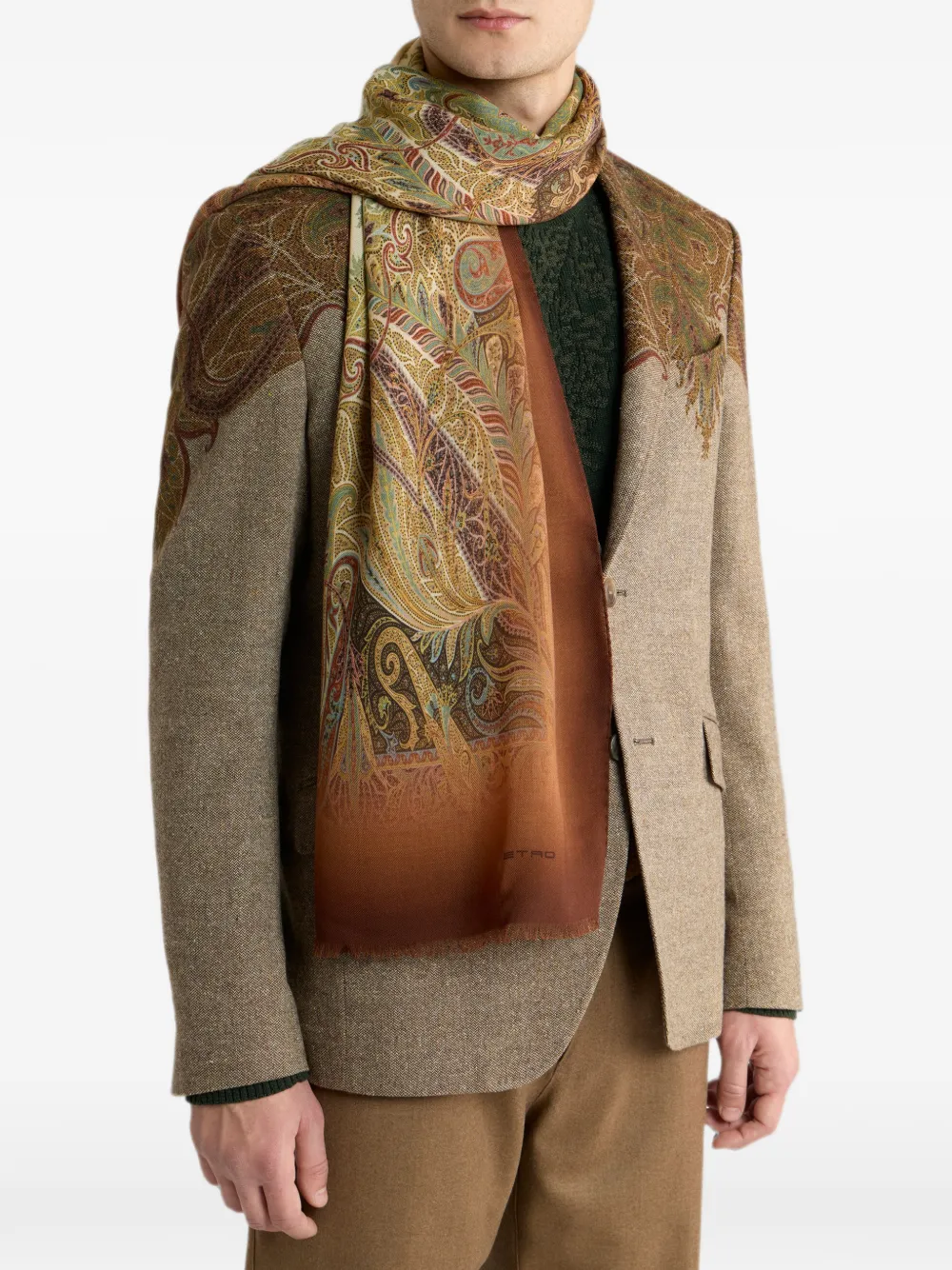 ETRO Wollen sjaal met vervaagd patroon en paisley-print Bruin