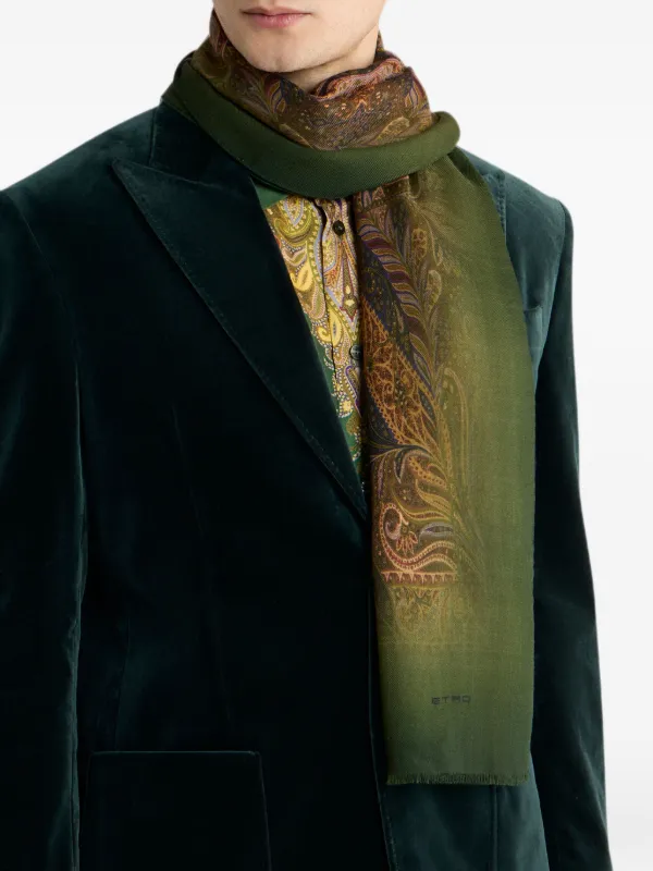 小物 ETRO Wool Paisley Muffler ETRO Wool Scarf With Faded Print And Paisley Motif | Green