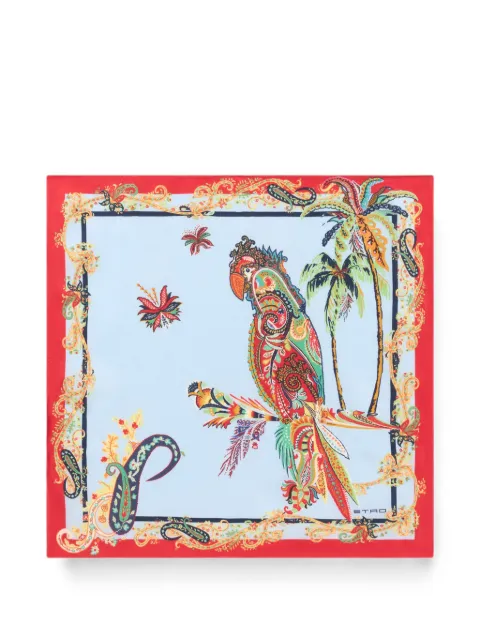 ETRO silk pocket square with parrot and Paisley print