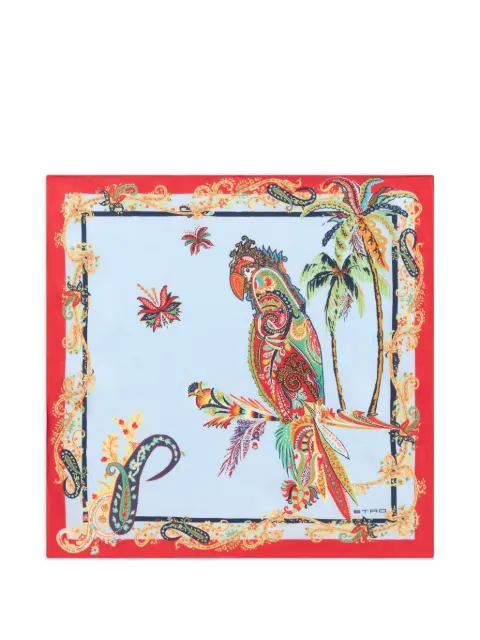 ETRO 鹦鹉佩斯理印花真丝口袋方巾