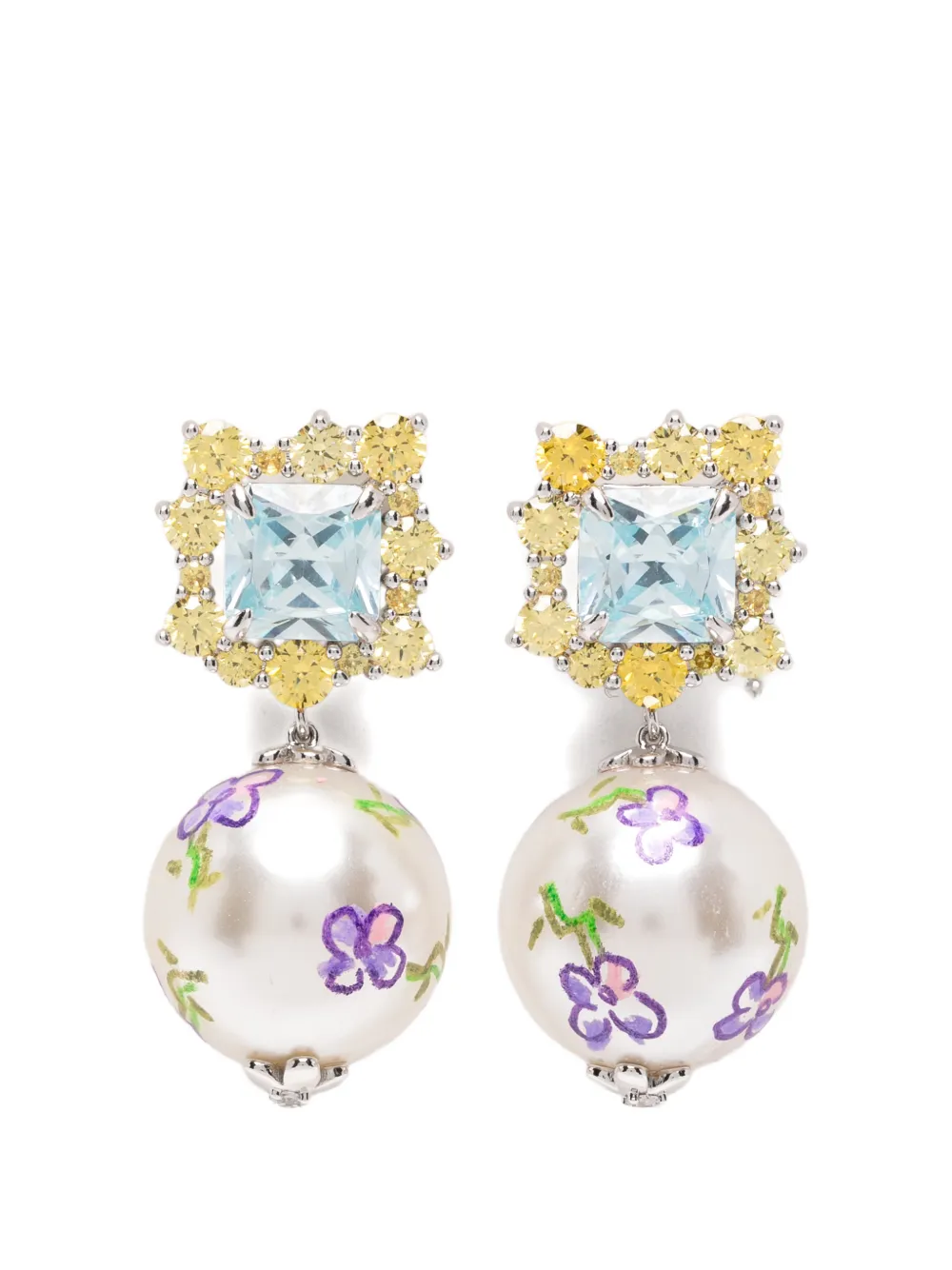 SHUSHU/TONG floral-print drop earrings - Argento