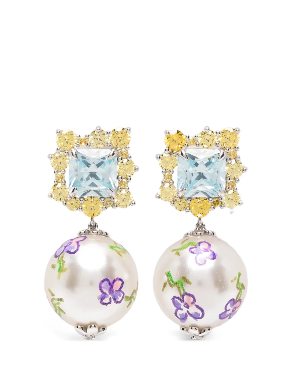SHUSHU/TONG floral-print drop earrings - Argento