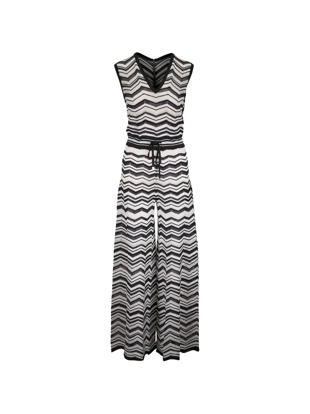 D.Exterior chevron-knit drawstring jumpsuit - Bianco