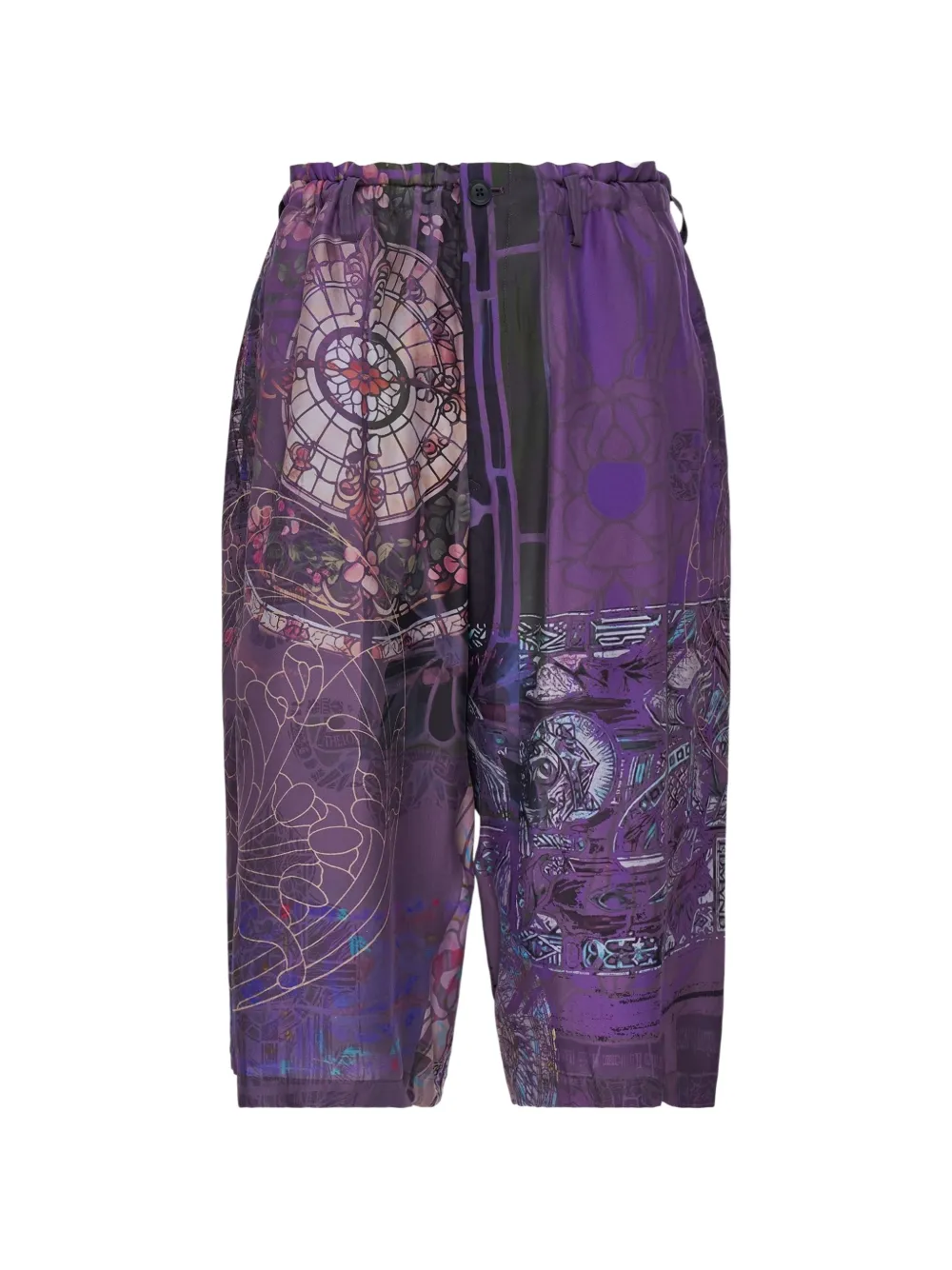 Yohji Yamamoto graphic-print silk trousers - Viola