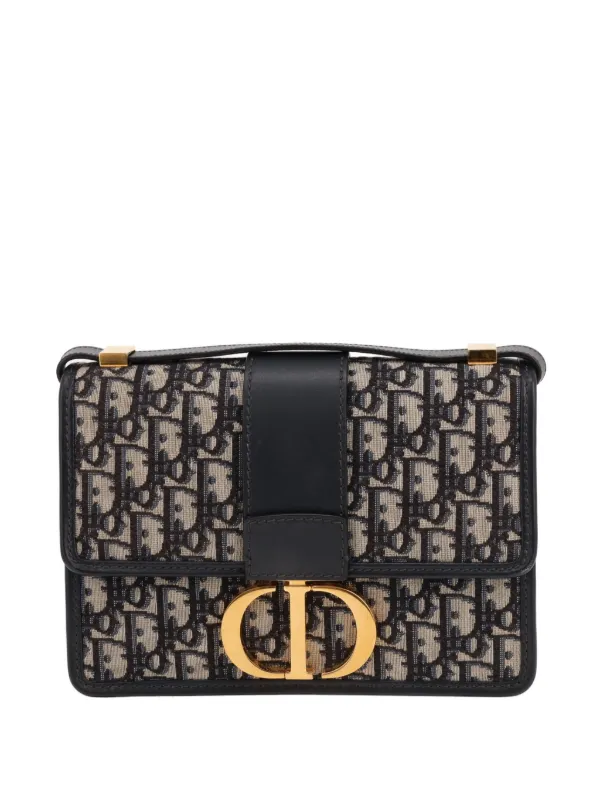 Dior Pre-owned 30 Montaigne Oblique Leather Handbag in Black