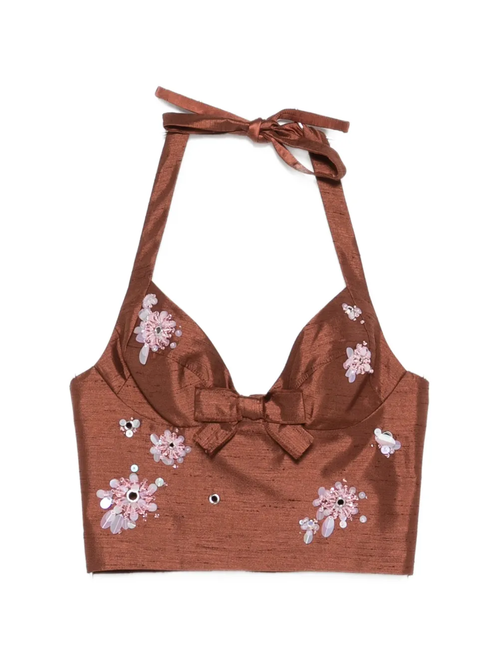 SHUSHU/TONG bead-embellished bow-detail top - Marrone