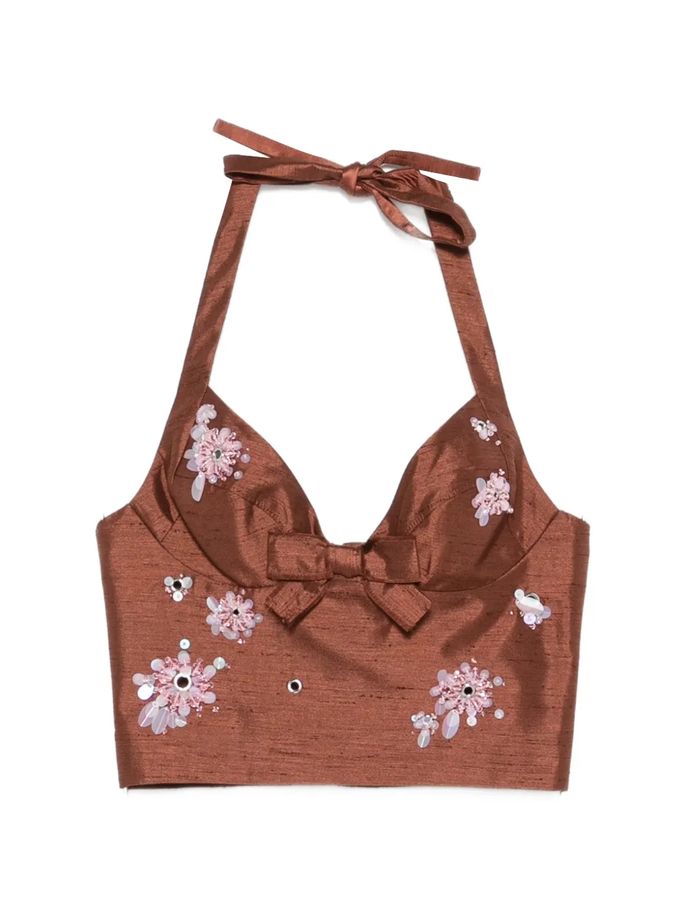 SHUSHU/TONG bead-embellished bow-detail top - Marrone